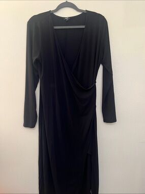 Express Black Long-Sleeve Wrap Dress